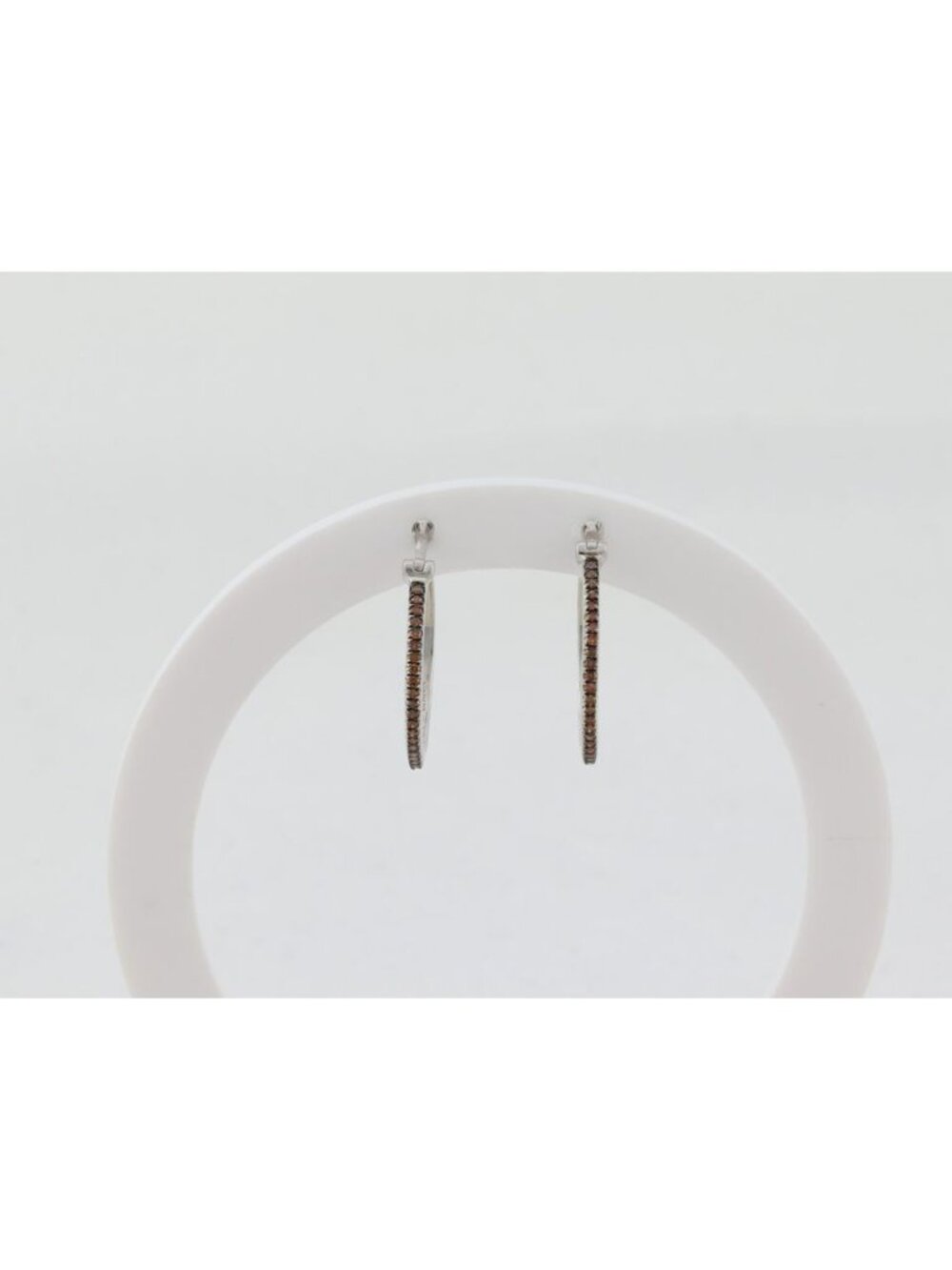 Sterling Silver Champagne Diamond 1/8th Carat Hoop Earrings 1" Hoops - Picture 5 of 7